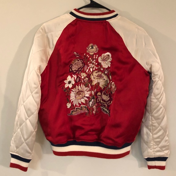 Embroidered Satin Bomber Jacket - Picture 1 of 4